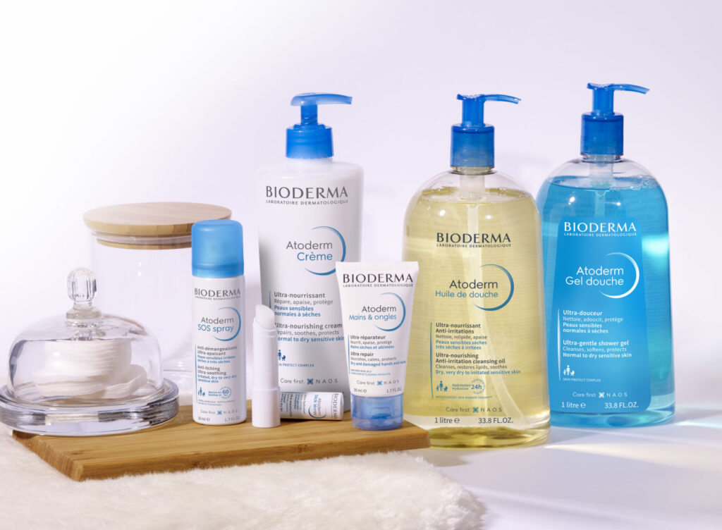 Produits de soin Bioderma Atoderm pour peau sensible.