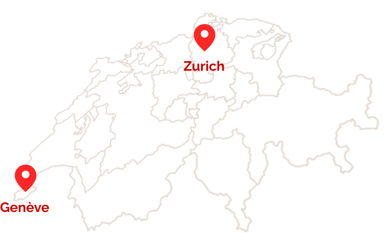 Carte de Suisse avec Zurich et Genève marqués.