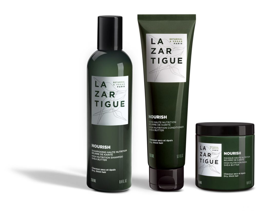 Produits capillaires Lazartigue pour cheveux secs et épais.