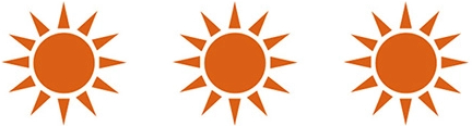 Trois icônes de soleil orange en ligne